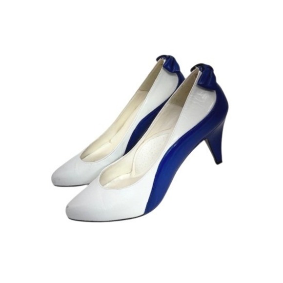 Cervelle Vintage White Blue Colorblock Pointed Toe Heels Size 8B 80's Retro Glam - Picture 7 of 12